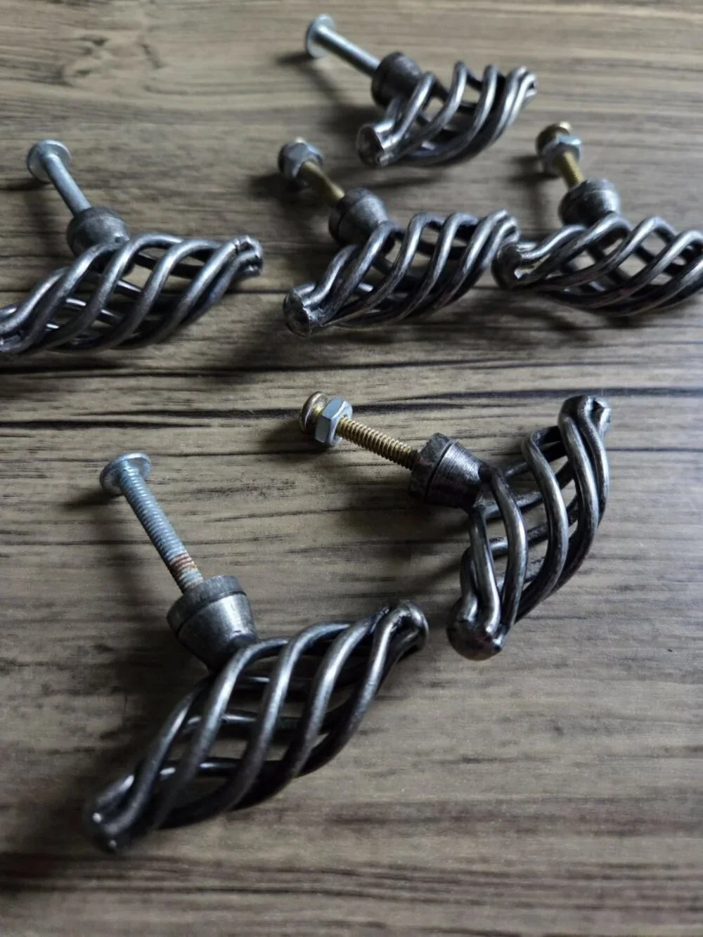 Set of 6 VTG Twist Metal Birdcage Cabinet Knobs in Antique Pewter Finish